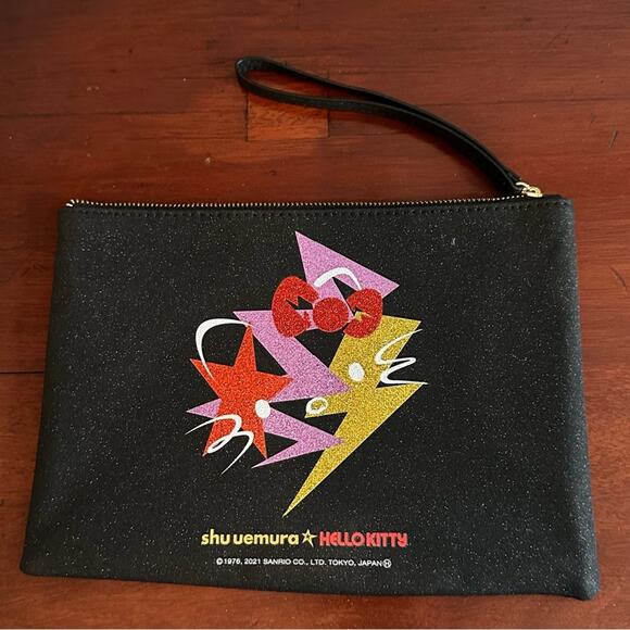 Shu uemura x Hello Kitty Cosmetic Pouch Case Bag Wristlet Black Purse Collab - Picture 1 of 8